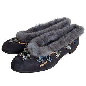 Stuart Weitzman Fur-Embellished Women's Slippers